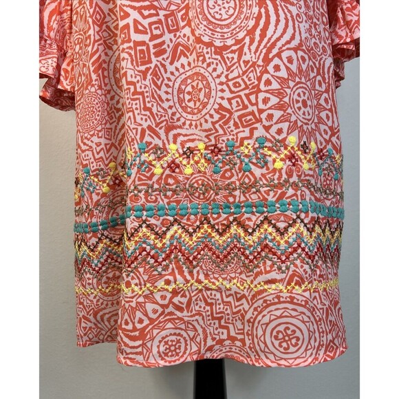 Anthropologie Uncle Frank Orange Embroidered Ruffle Mini Dress S (2/4) Geo Boho - Picture 8 of 10